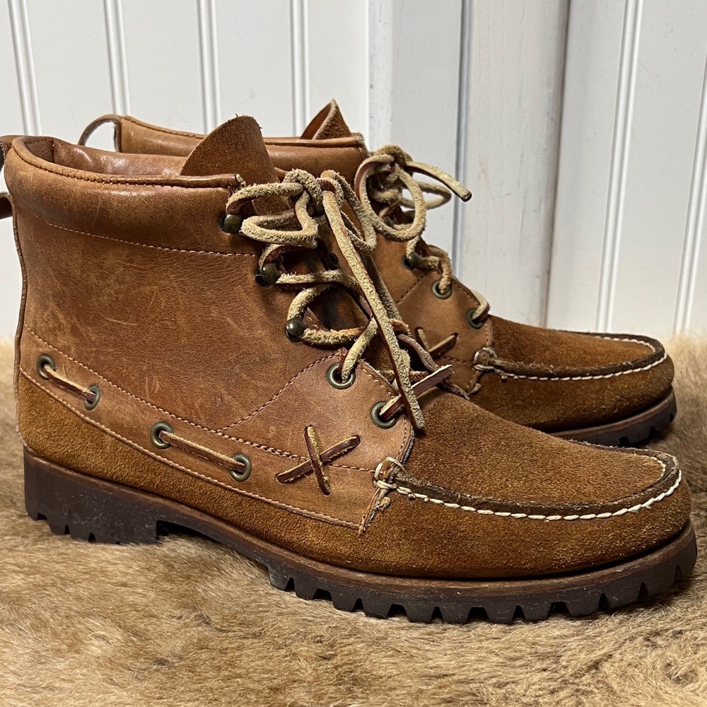 90s Polo Ralph Lauren Moccasin Boots 8.5 Vintage Leather - Picture 2 of 10